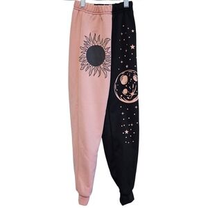 Unbranded Kids Celestial Sun Moon Split Leg Joggers Pink Black Size 8Y